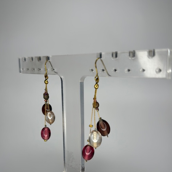 Elegant Gold and Brown Dangle Earrings - Picture 2 of 4